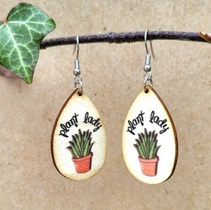 Plant Leaf Wood Dangle Earrings